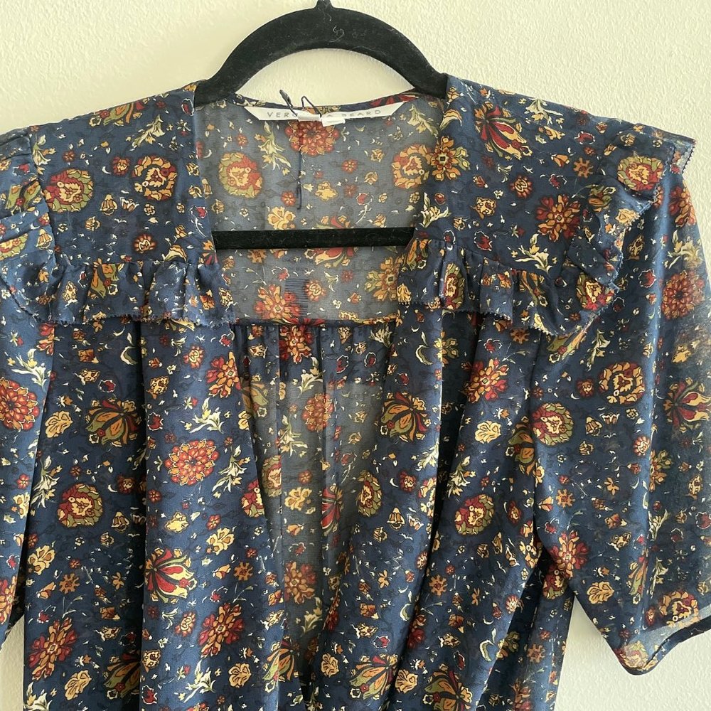 NEW Veronica Beard Dakota Floral Mini Dress Size 4 Ink Blue Chiffon Wrap… - Picture 6 of 10